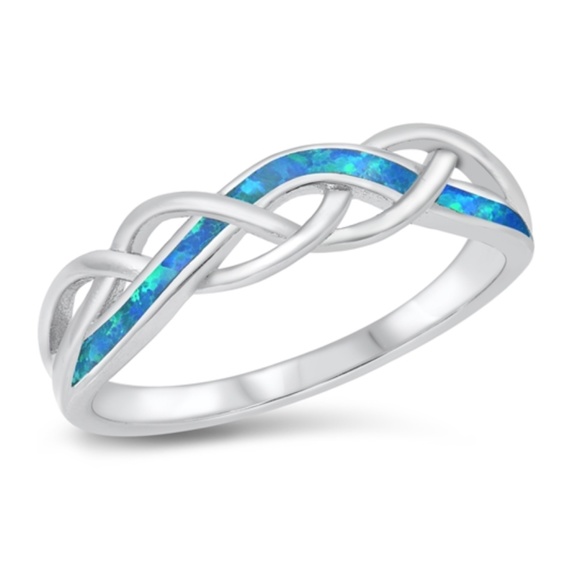 Jewelry - Sterling Silver & Blue Lab Opal Braided Ring